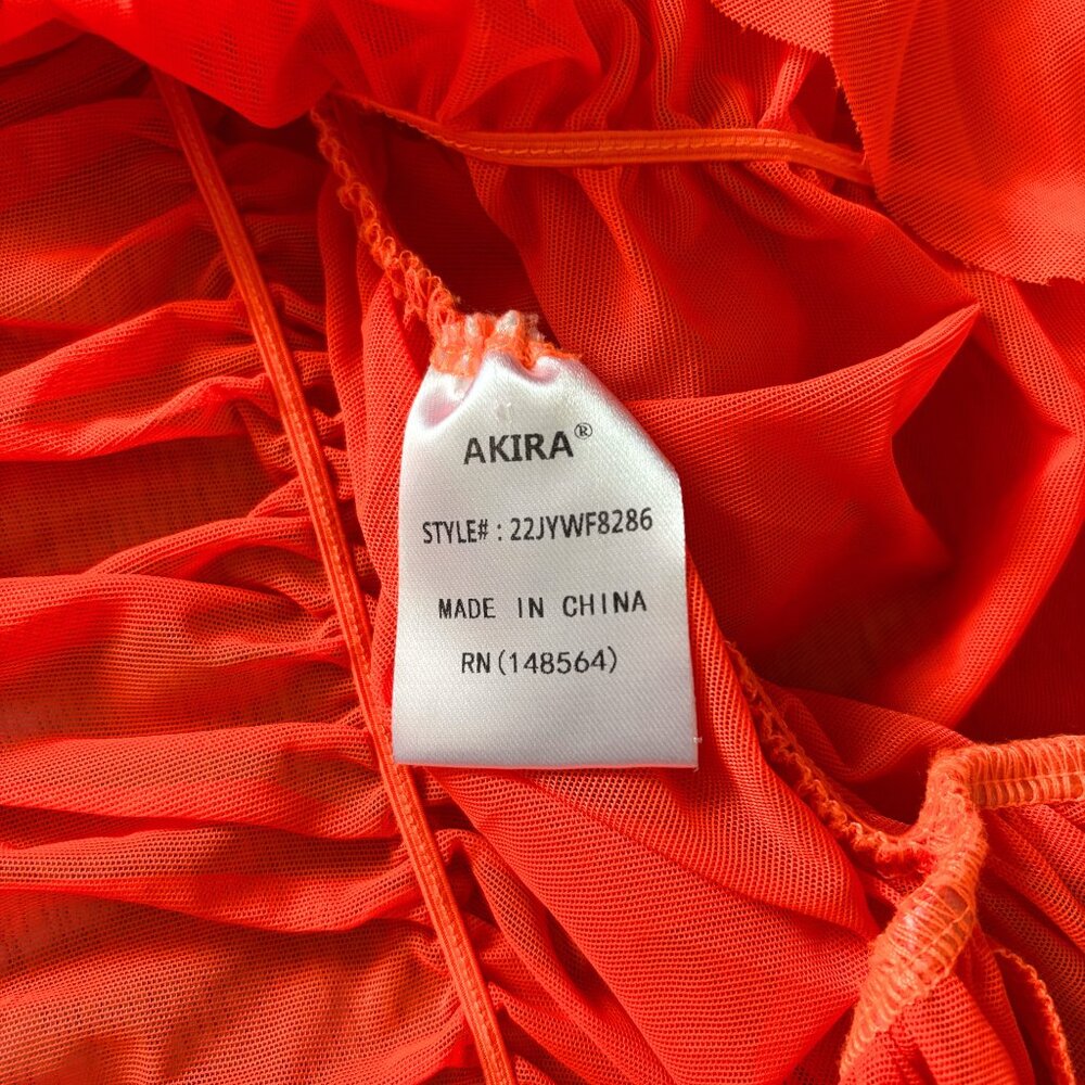 AKIRA Rory Ruched Mesh Asymmetrical Short Sleeve T-shirt Orange Womens Large Y2K - Picture 7 of 14